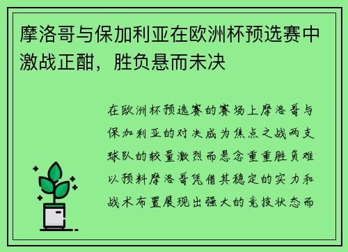 摩洛哥与保加利亚在欧洲杯预选赛中激战正酣，胜负悬而未决